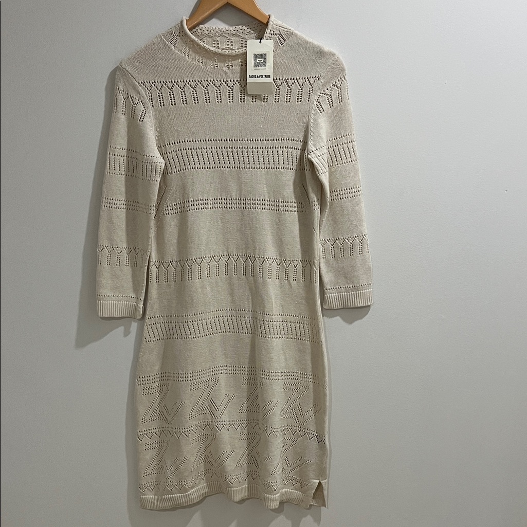 Nwt Zadig & Voltaire Women’s Dress Small Linen Cotton Knit Cream Midi Cecily